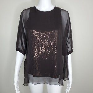 Elie Tahari Silk Sheer Overlay Sequin Blouse